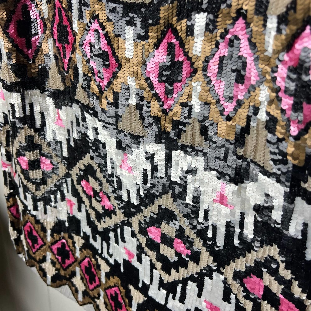 Parker Women's Navajo Sequin Cocktail / Silk Evening Dress Size L - Picture 5 of 14